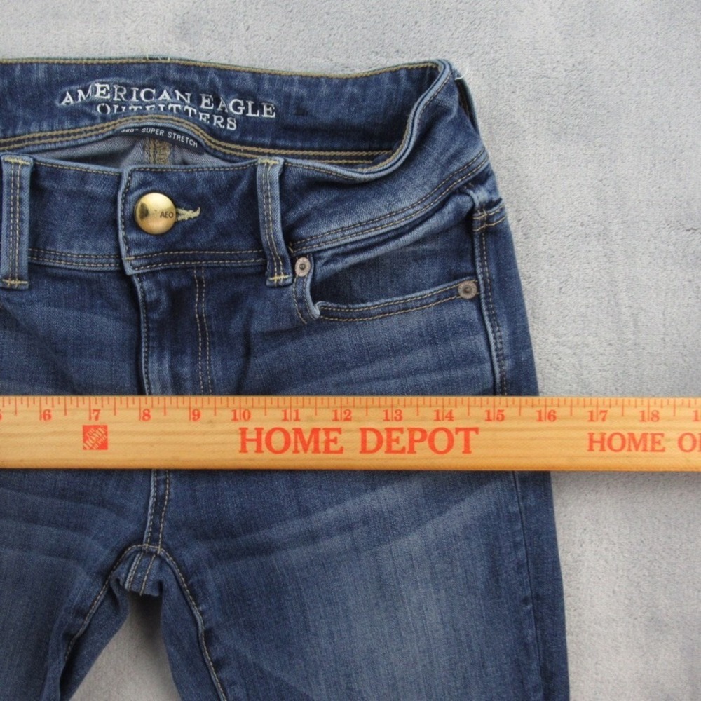 American Eagle Kick Boot Jeans Womens 0 Short Blue 360 Super Stretch Low Rise - Picture 4 of 11